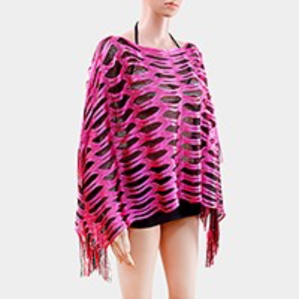 Metallic Fringe Poncho